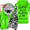 TOO FAST TO LIVE TOO YOUNG TO DIE - LIMITED EDITION - CUSTOM NAME - ALPINESTARS - GREEN - FLEECE ZIP HOOODIE